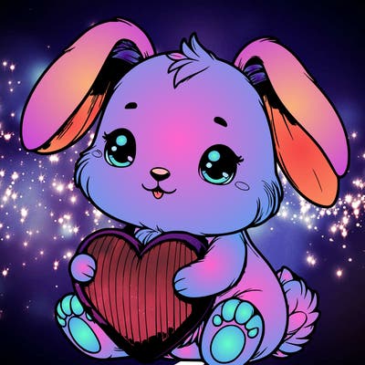 realistic adorable cute bunny holding a heart