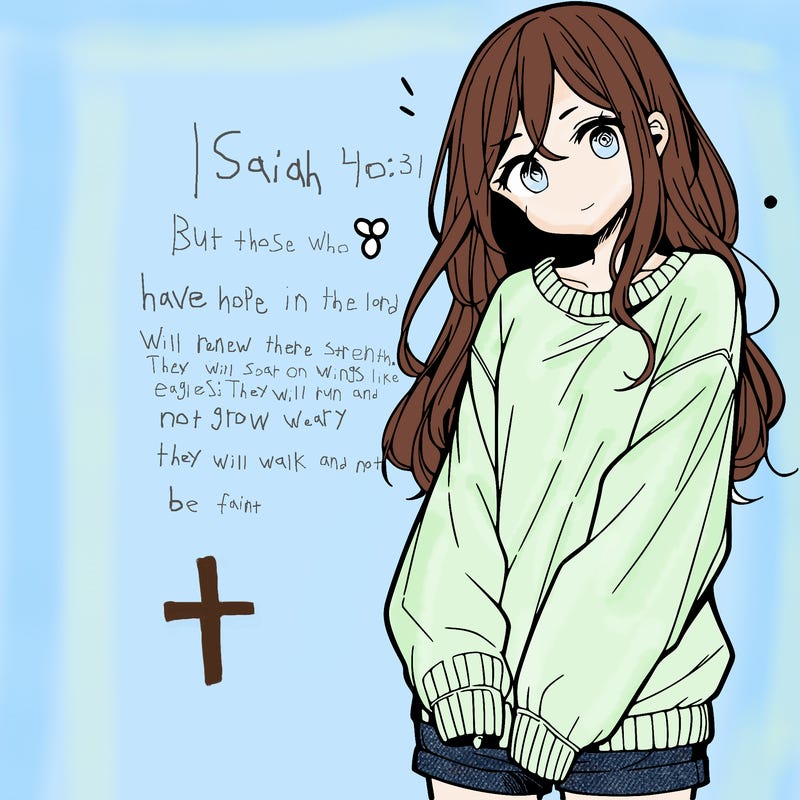 manga teen girl  in a sweater and baggy pants