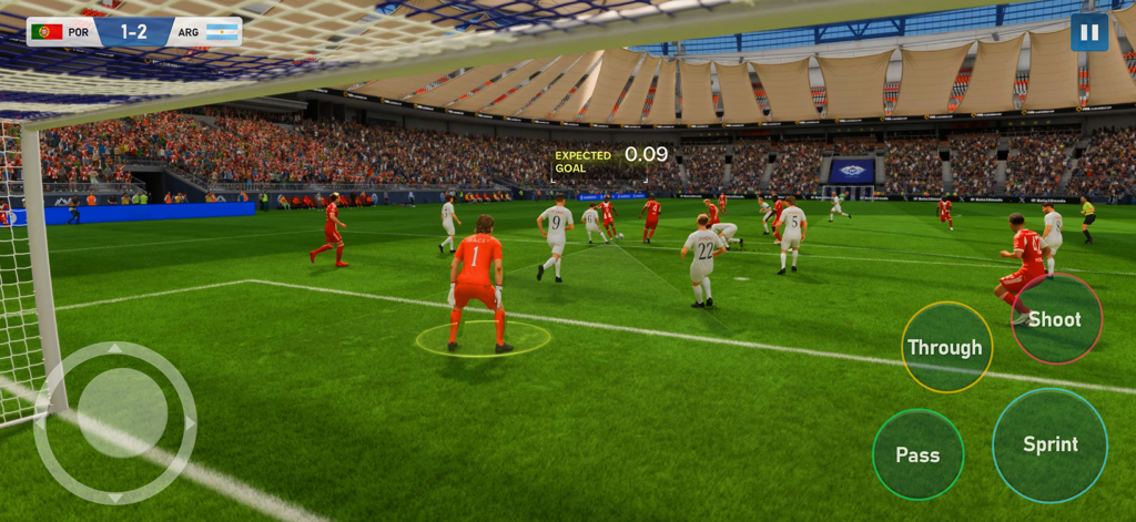 Football 2025 - Soccer Games - Football 2025 soccer gameplay showing Portugal vs Argentina match with mobile controls