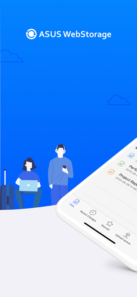 ASUS WebStorage - Interface do aplicativo ASUS WebStorage para gerenciar arquivos na nuvem no iPhone