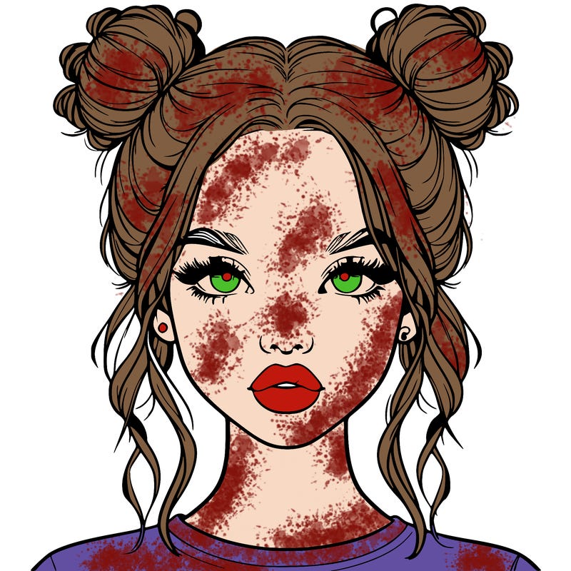 realistic girl with two buns in hair and lips