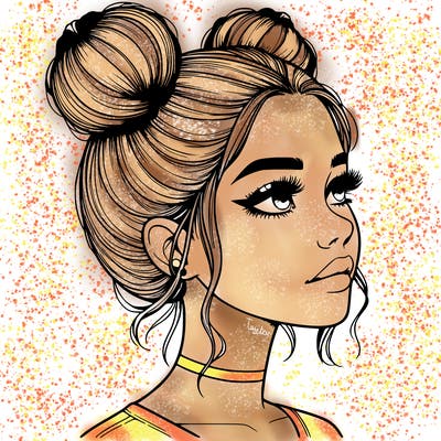 realistic girl with buns on the top of her head