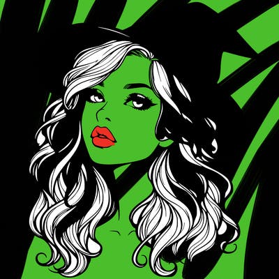 realistic witch girl with wavy hair and lips