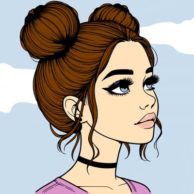 realistic girl with buns on the top of her head