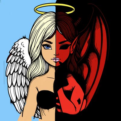 realistic angel half demon