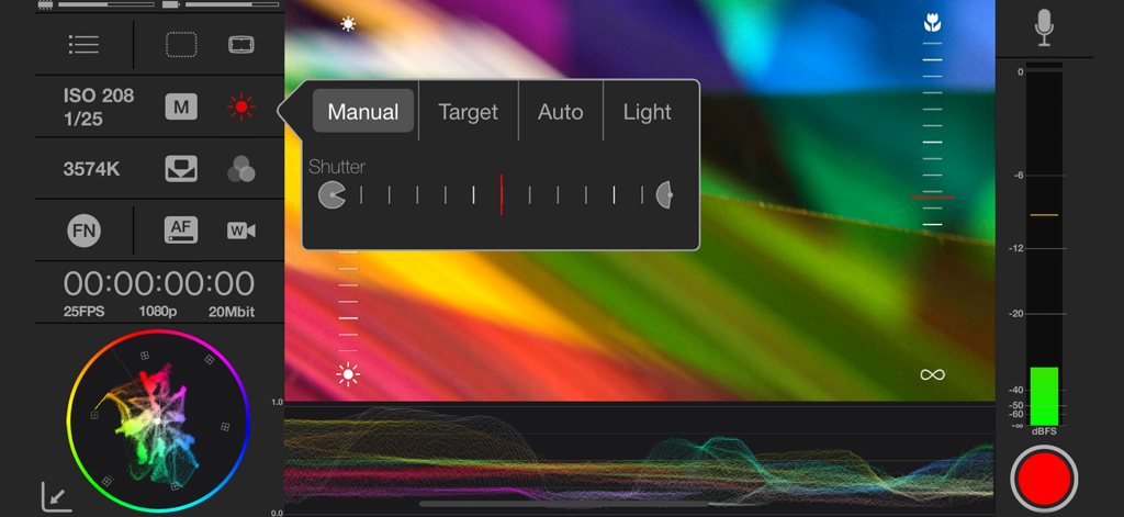 Mavis - Camera Classic - Manual shutter and color monitoring interface in Mavis Camera Classic app
