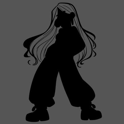 girl in baggy pants crop top and long hair