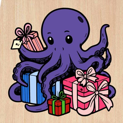 an octopus wrapping gifts