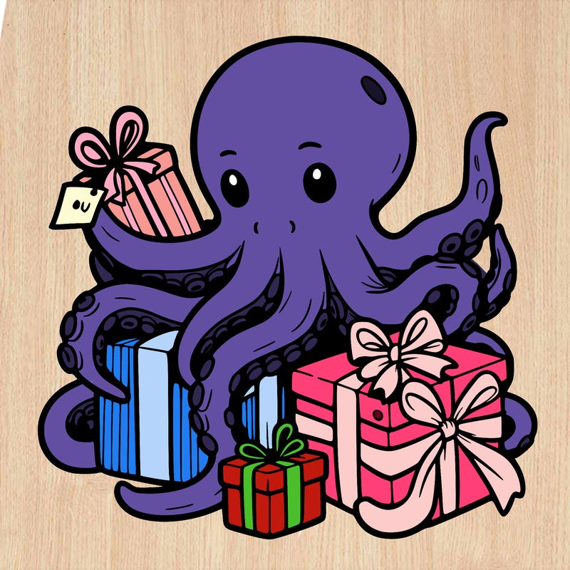an octopus wrapping gifts