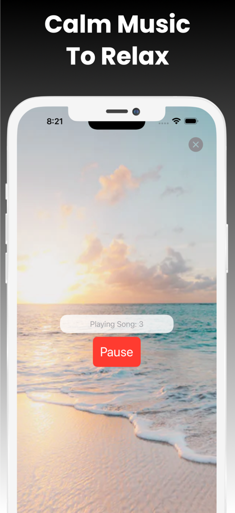 Insight Timer Meditation App - Insight Timer Meditation App screen showing the calm music player with a serene sunset beach background and a pause button.