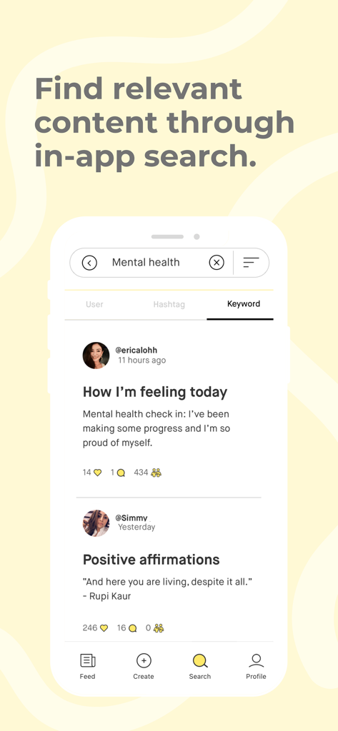 Dayre - Dayre app search interface showing results for mental health and positive affirmations