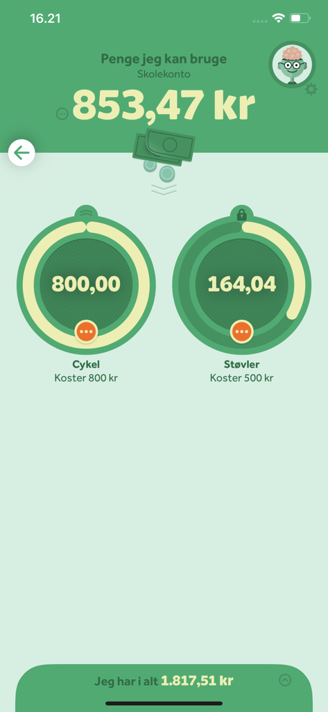 Pengeklog mobile interface showing savings goals with progress circles for kids