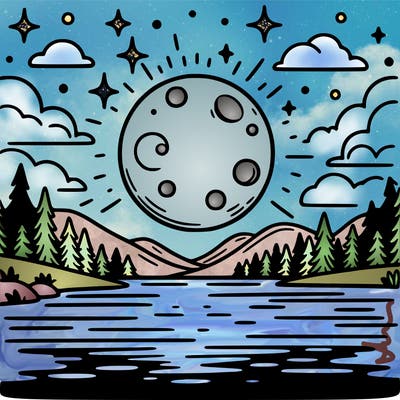 moonlight shining on a lake