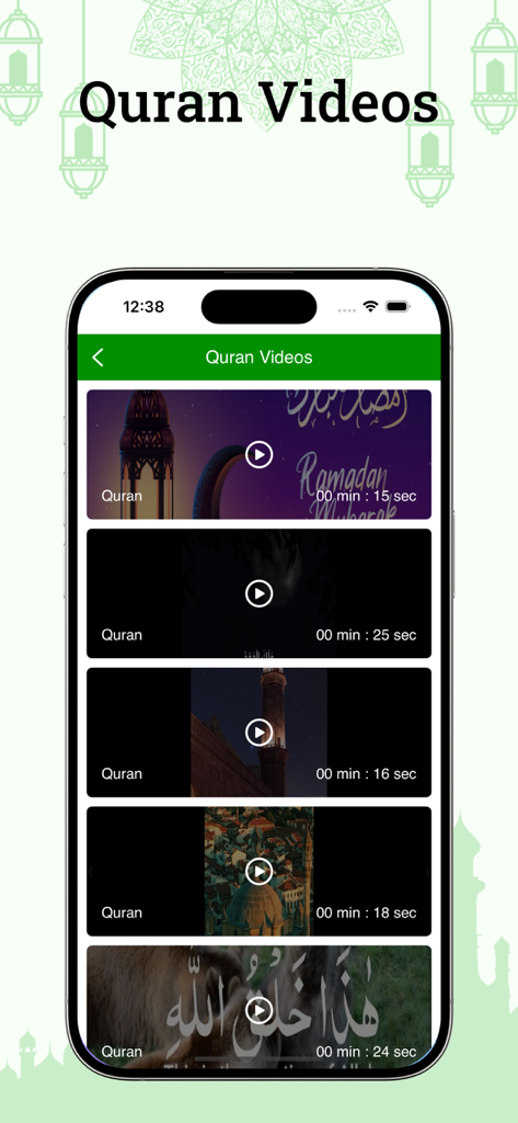 Swahili Quran - The Quran Videos screen of the Swahili Quran app featuring a list of short religious video clips.
