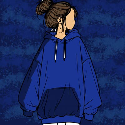 realistic girl with a oversized sweatshirt on and a bun