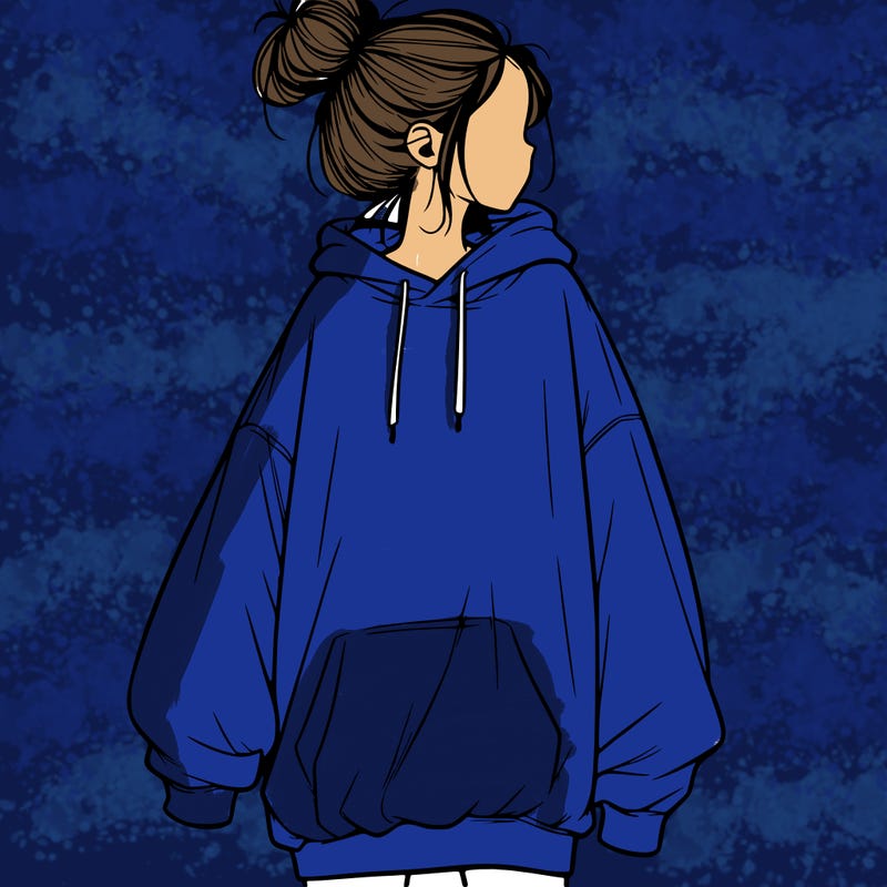 realistic girl with a oversized sweatshirt on and a bun