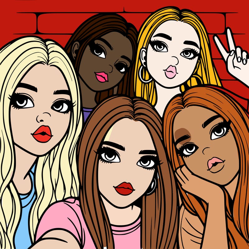 group of teen girls friends y2k up close in a selfie