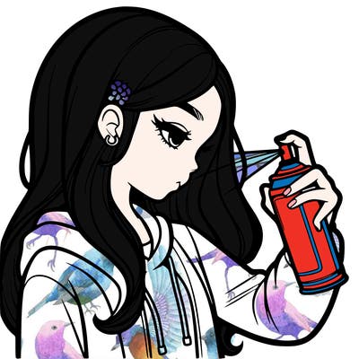a realistic girl spray painting
