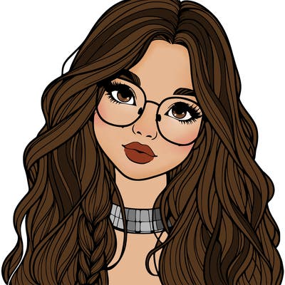 girl with long hair and freckles and glasses realistic