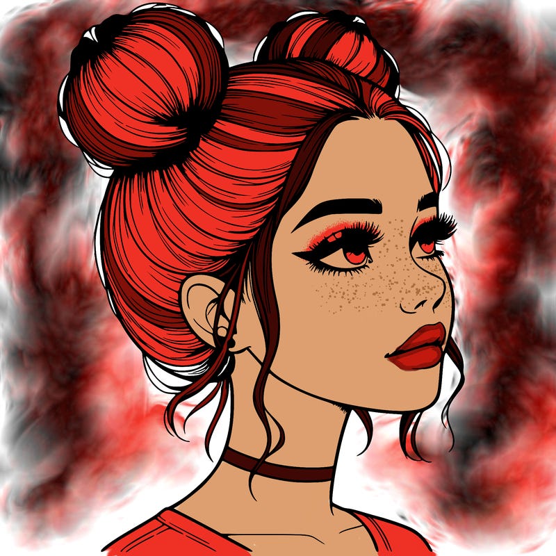 realistic girl with buns on the top of her head