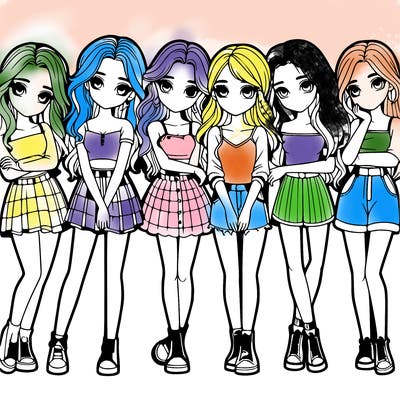 a group of girls realistic