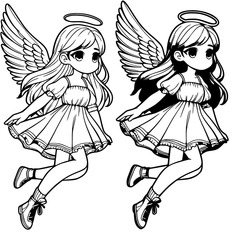 realistic teenage girl flying with angel wings