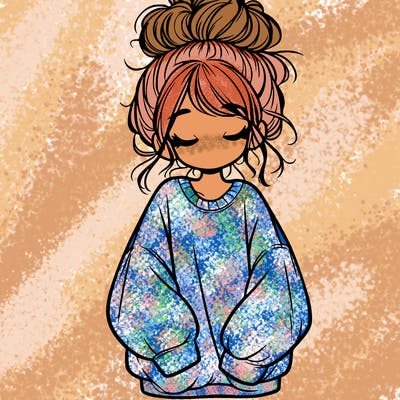 girl with baggy sweatshirt and messy bun
