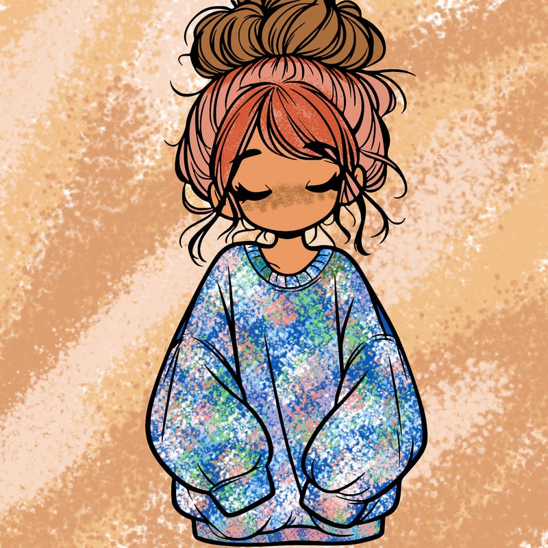 girl with baggy sweatshirt and messy bun