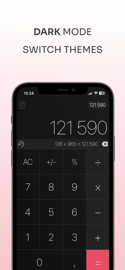 Calculator X app interface in dark mode showing a calculation on an iPhone screen
