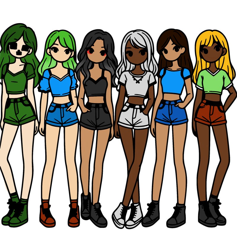 a group of girls wearing crop tops and shorts