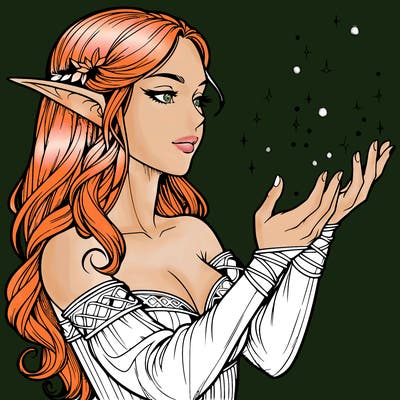 realistic elf girl doing magic