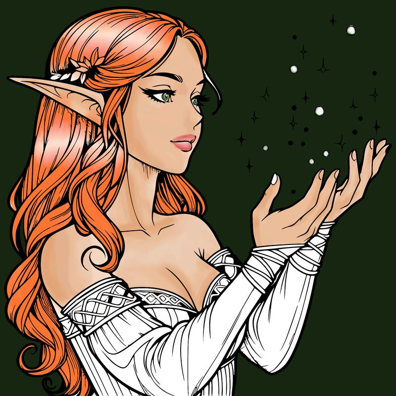 realistic elf girl doing magic