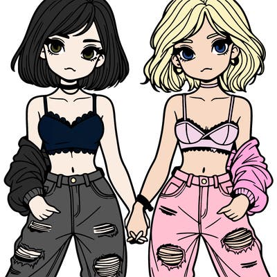 2 girls in crop tops and baggy jeans ripped