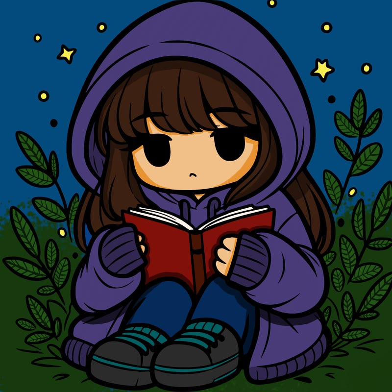 girl in oversized hoodie reading a book