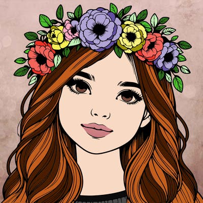 realistic girl with flower crown