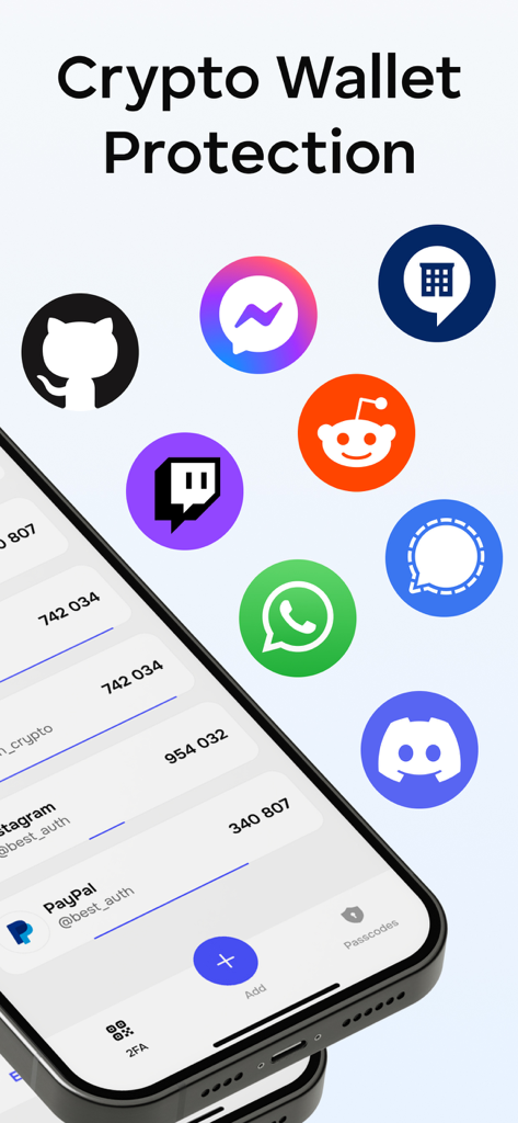 Authy: MFA & 2FA Authenticator - Authy MFA app showing 2FA codes and service icons for crypto and social media security