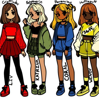 one girl with crop-top shirt and a jacket with a skirt, long socks and another girl with a shirt and pants with a jacket