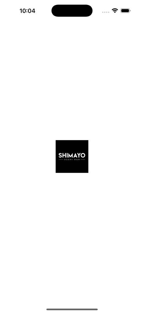 Splash screen for the Shimayo Sushi Bar app displaying the brand logo.