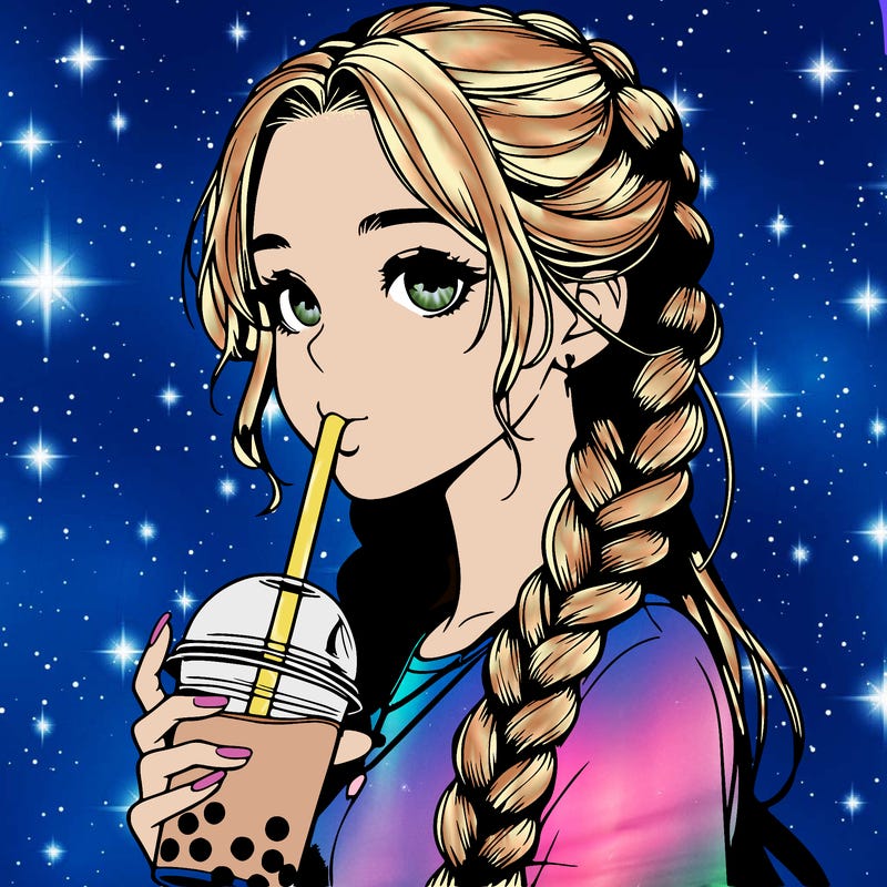 realistic girl with braided hair drinking boba