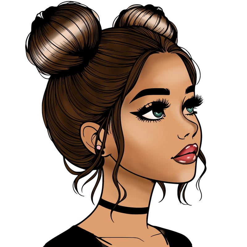 realistic girl with buns on the top of her head