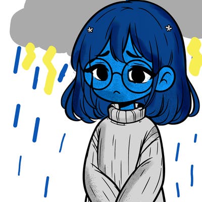 sad girl with glasses in a sweater