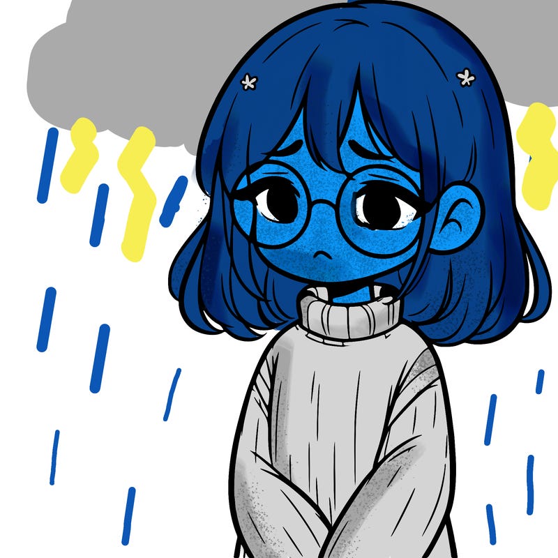sad girl with glasses in a sweater