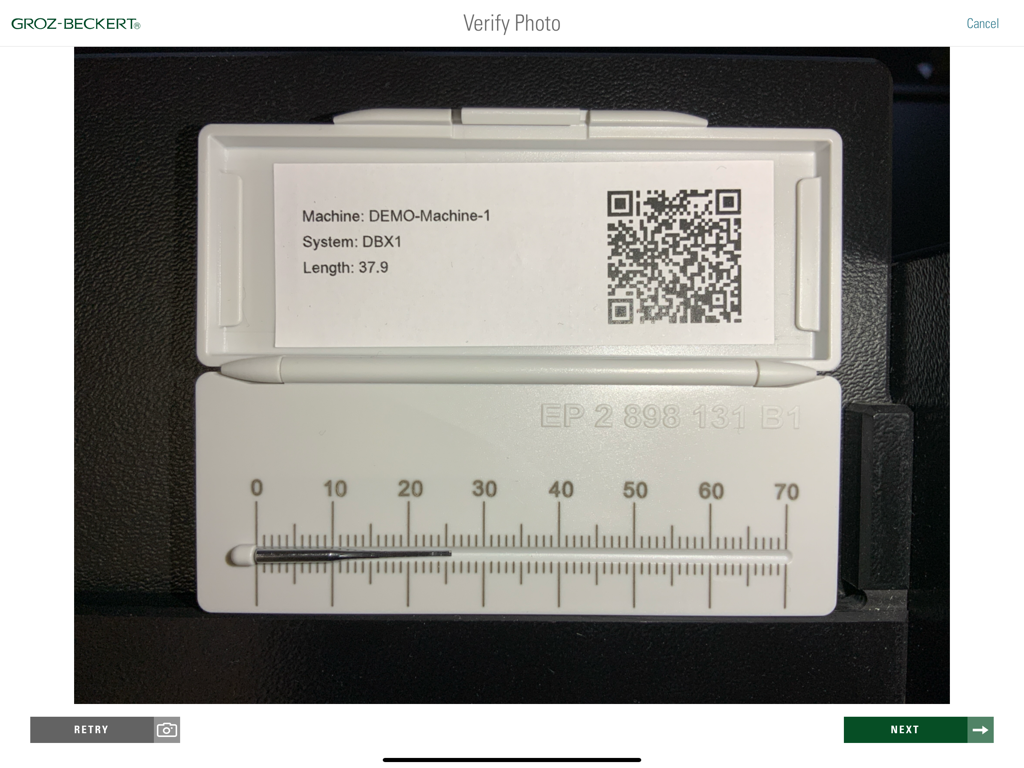 INH@Site 2.0 - 재봉 니들 확인 및 문서화를 위한 INH@Site 2.0 앱 인터페이스