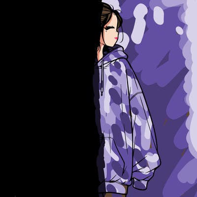 realistic girl with a oversized sweatshirt on and a bun