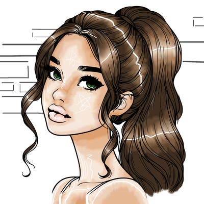 realistic girl with a ponytail on her hair and lips