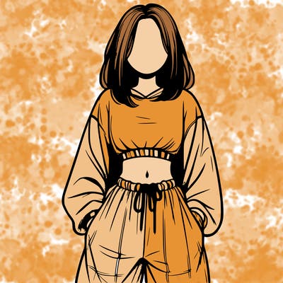 realistic girl faceless with baggy pants and a crop top