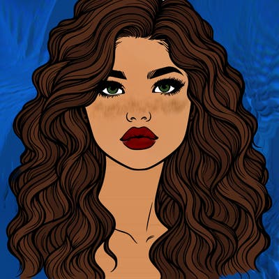 realistic girl with wavy hair and lips