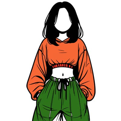 realistic girl faceless with baggy pants and a crop top