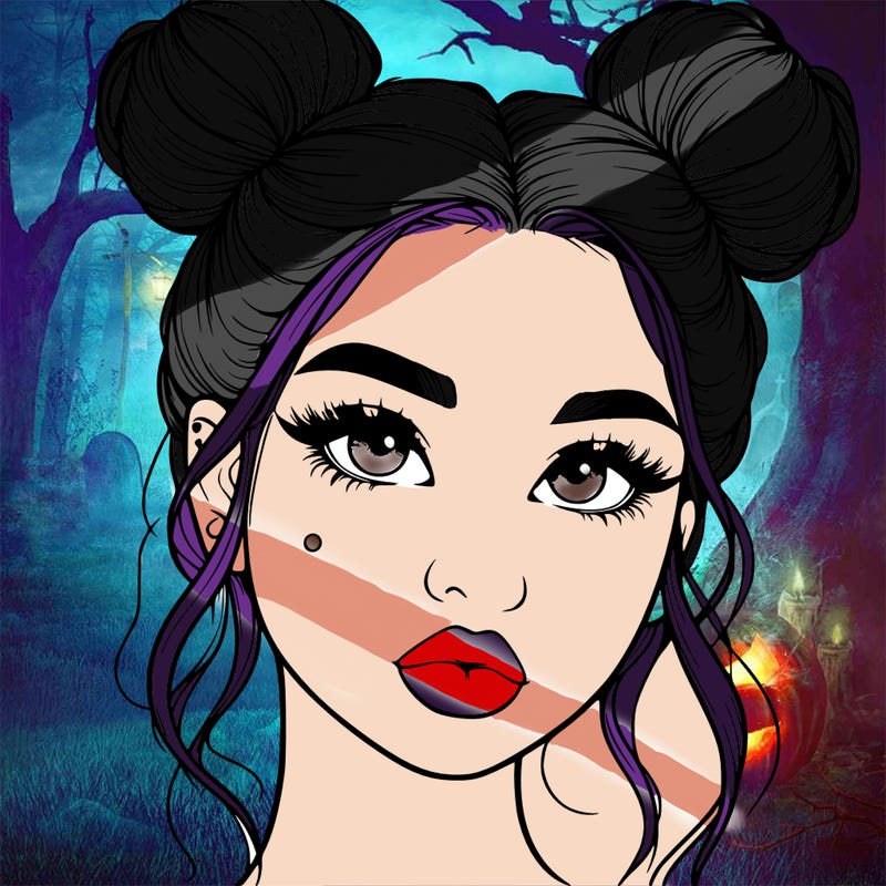 realistic girl with two buns on her hair and lips