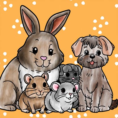 rabbits and hamster and dog